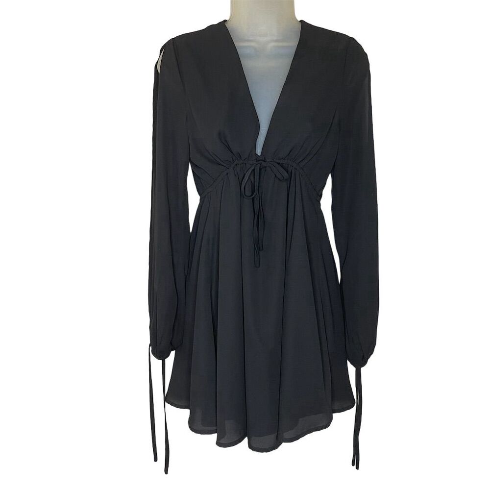 TOBI Women's Black Long Sleeve V-Neck Dress Size S Elegant Short - Picture 2 of 9